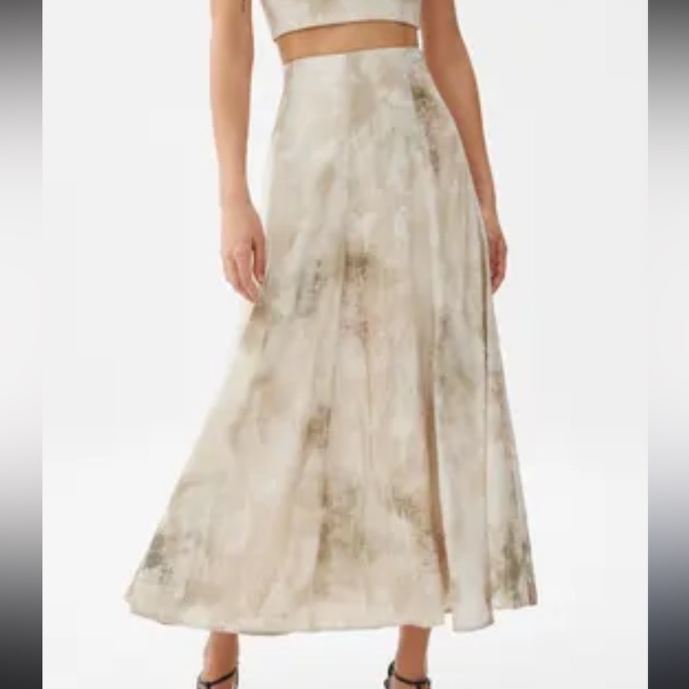 Anthropologie Moon River Abstract Flare Midi Skirt Brown Cream Flowy New W/ Tag